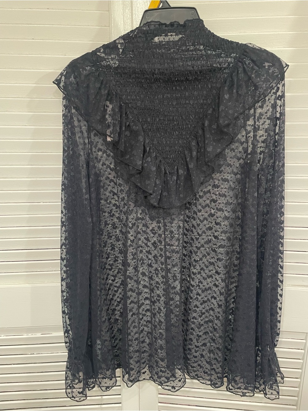 NWT Maeve Sheer Black Ruffle Lace High-Neck Blouse - Picture 4 of 12